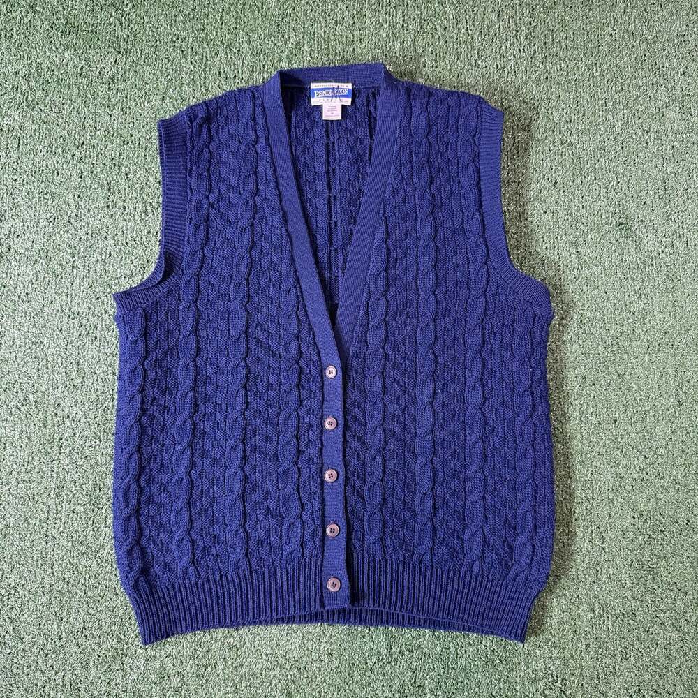 VTG Pendleton Navy Blue 100% Virgin Wool Cable Knit Button-Front Sweater Vest